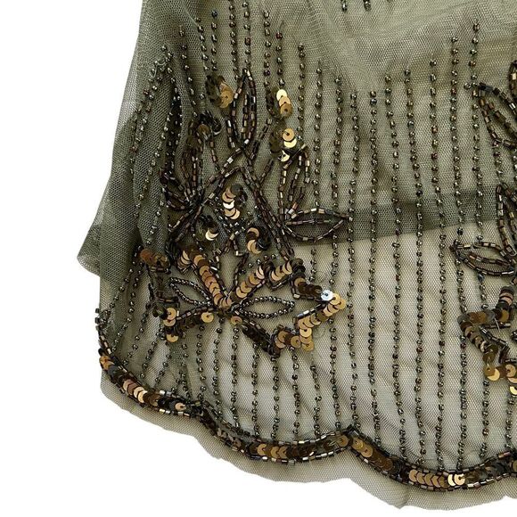Sheer Beaded Sleeveless Shirt Green Size Medium - Picture 2 of 5